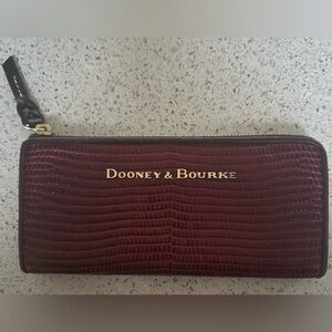 DOONEY & BOURKE  Lizard Embossed Leather in burgundy and brown clutch wallet.